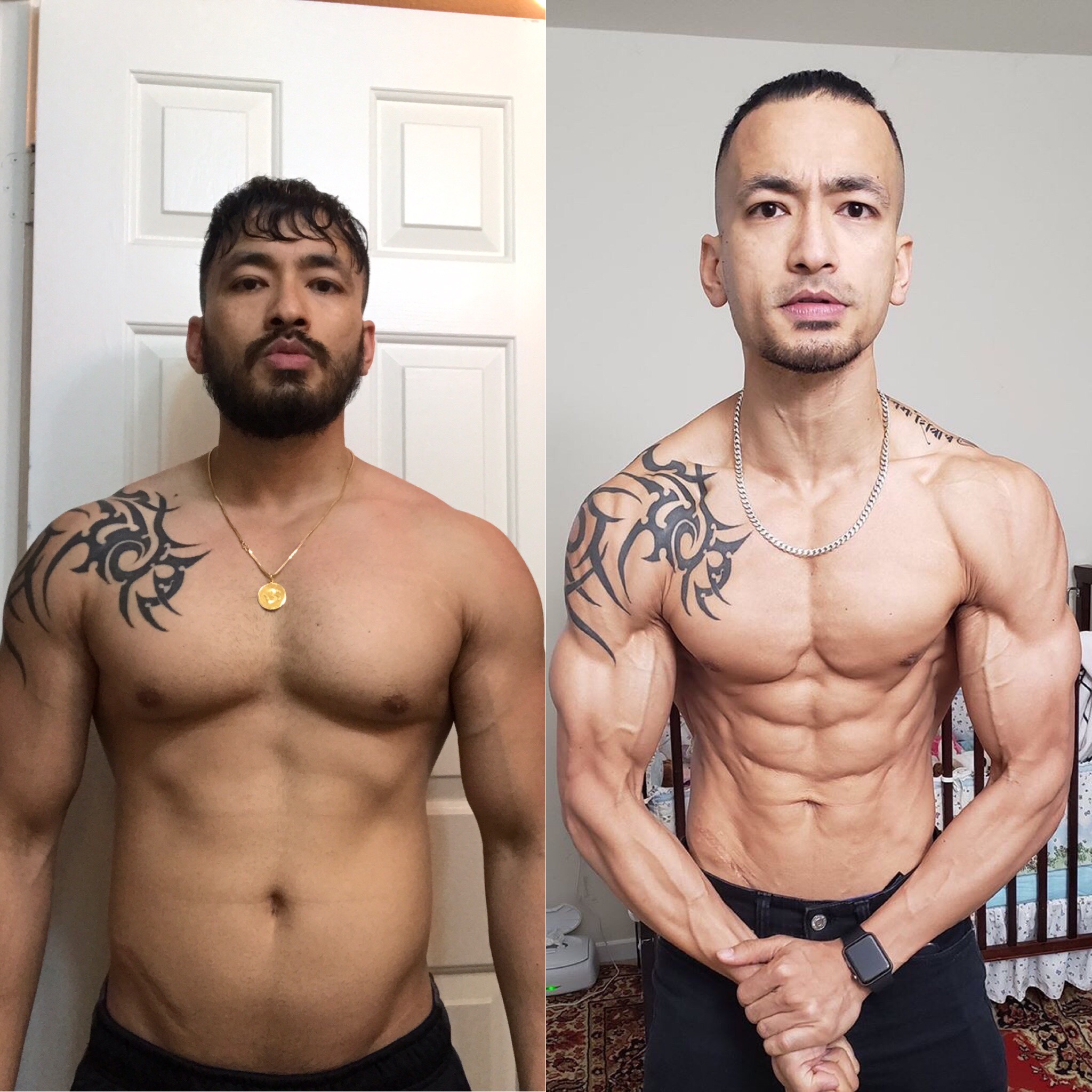 Utsav Singh — Hammer Fitness M.E.D. transformation, front view, before and after