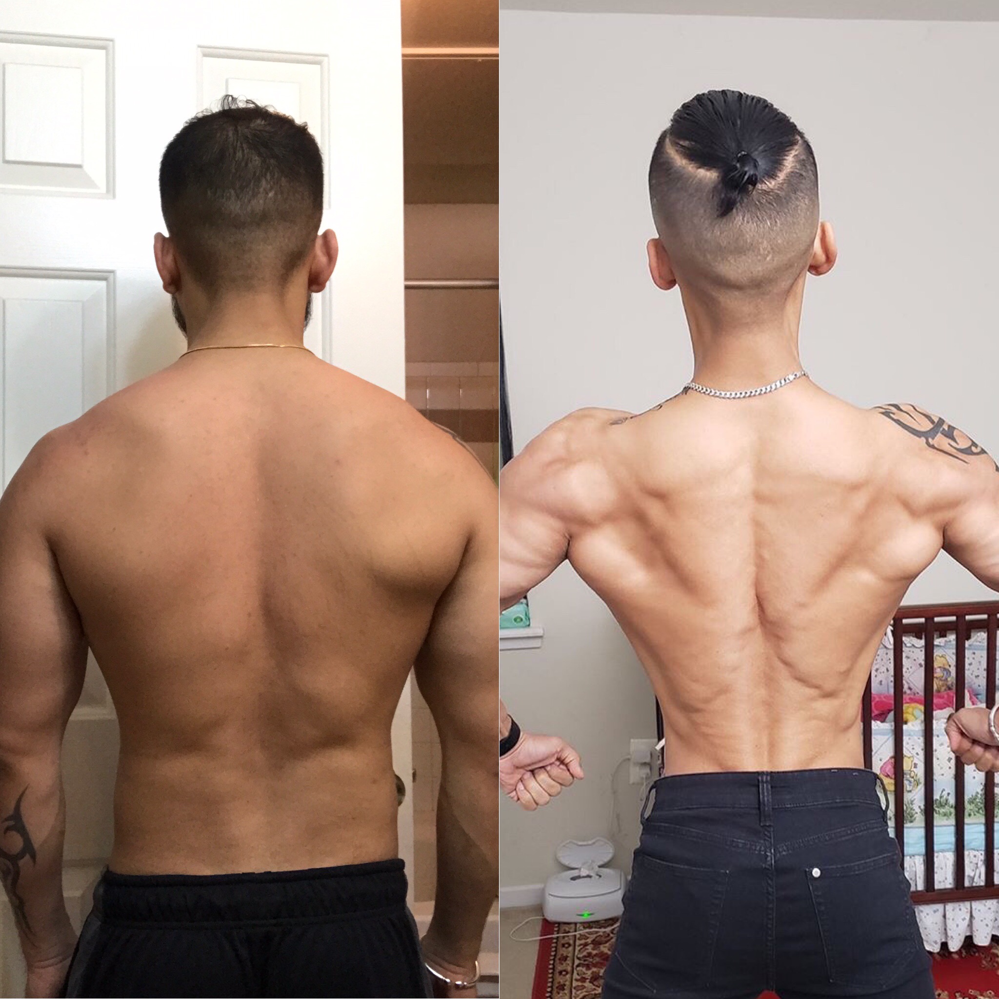 Utsav Singh — Hammer Fitness M.E.D. transformation, back view, before and after